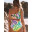 Fashion Color Polyester One-shoulder Cutout Printed Swimsuit