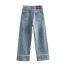 Fashion Light Blue High-waisted Cuffed Straight-leg Jeans