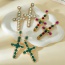 Fashion Green Alloy Diamond Cross Earrings