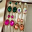 Fashion Leather Pink Alloy Diamond Oval Earrings