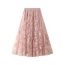 Fashion Khaki Mesh Spliced Flocked Skirt With Wide Hem