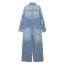 Fashion Blue Denim Lapel Buttoned Jumpsuit