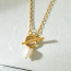Fashion Gold Titanium Steel Ot Buckle Pearl Pendant Necklace