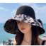Fashion Khaki Polyester Printed Large Brim Bow Sun Hat