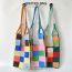 Fashion Color Grid Blue And Yellow Polyester Printed Knitted Tote Bag