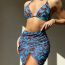 Fashion 4# Polyester Printed Halter Neck Split Swimsuit Bikini Three-piece Set