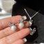 Fashion Bow-knot Shell Bead Three-piece Set [excluding Chain Copper Set With Diamond Bow Pearl Ring Pendant Earrings Set