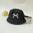 Fashion Dark Denim Bow Embroidered Bucket Hat