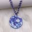 Fashion Light Blue Floral-necklace Metal Printed Medallion Necklace
