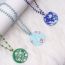 Fashion Light Blue Floral-necklace Metal Printed Medallion Necklace