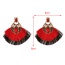 Fashion Red Alloy Diamond Pattern Water Drop Pendant Color Block Tassel Stud Earrings