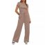 Fashion Grey Polyester Round Neck Short Sleeve Wide Leg Lace Up Trousers Suit