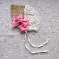 Fashion Beige Flower + Mint Green Children's Fabric Bow Hat