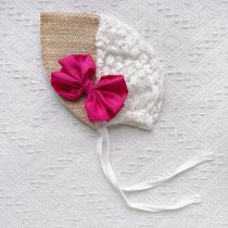 Fashion Beige Flowers + Coffee Children's Fabric Bow Hat