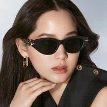 Fashion Glossy Black Framed Gray Film Oval Small Frame Sunglasses