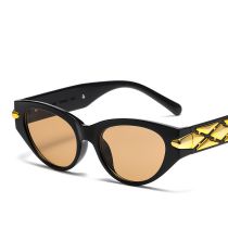 Fashion Glossy Black Framed Gray Film Oval Small Frame Sunglasses