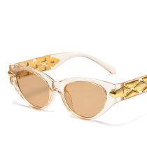 Fashion Champagne Framed Light Tea Slices Oval Small Frame Sunglasses