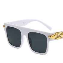 Fashion Solid White Frame Gray Film Pc Square Large Frame Sunglasses