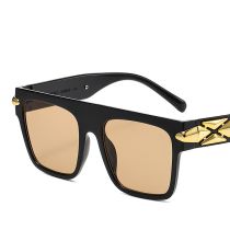 Fashion Bright Black Frame Light Tea Slices Pc Square Large Frame Sunglasses