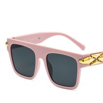 Fashion Beige Frame Light Tea Slices Pc Square Large Frame Sunglasses