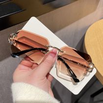 Fashion Gold Frame Gradient Flakes Rimless Square Sunglasses