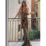 Fashion Brown Polyester Leopard Print Halterneck Long Skirt Two-piece Set
