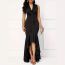 Fashion Black Solid Color V-neck Sleeveless Lace-up Long Skirt With Irregular Hem