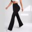 Fashion Black Polyester Ribbed Flared Trousers