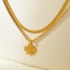 Fashion Golden 2 Double Layer Titanium Steel Snake Bone Chain Twist Pendant Flower Necklace