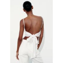 Fashion White Silk Satin Halter Top With Bow At Back