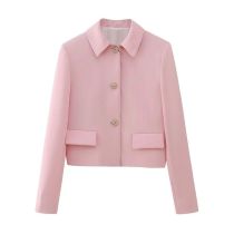 Fashion Pink Polyester Lapel Buttoned Jacket