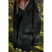 Fashion Black Polyester Knitted Jacket