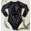 Fashion White Print On Black Background Polyester Printed One-piece Swimsuit