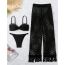 Fashion Black Three Piece Suit Polyester Tankini Swimsuit Bikini Mesh Pants Three-piece Set