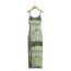Fashion Green Printed Suspender Long Skirt