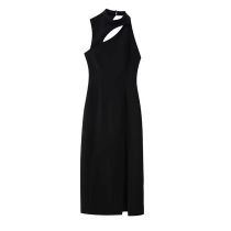 Fashion Black Polyester Slit Hollow Long Skirt