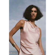 Fashion Pink Silk-satin Pleated Top