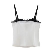 Fashion White Polyester Lace Patchwork Halter Top