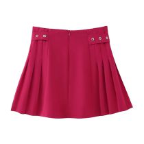 Fashion Pink Polyester Belted Pleated Skirt