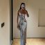 Fashion Silver Polyester Square Neck Suspender Long Skirt