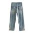 Fashion Denim Blue Cropped Straight-leg Jeans With Embroidered Patches