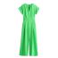Fashion Green Polyester V-neck Short-sleeved Trousers Jumpsuit