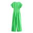 Fashion Green Polyester V-neck Short-sleeved Trousers Jumpsuit