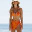 Fashion Orange Print Polyester Printed Halter Neck Split Swimsuit Bikini Three-piece Set