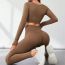Fashion Brown Long Sleeve Trousers Suit Nylon Seamless Long-sleeved V-waist Trousers Suit