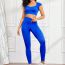 Fashion Blue Nylon Seamless Short-sleeved High-waisted Trousers Suit