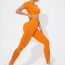 Fashion Orange Color Nylon Seamless Short-sleeved High-waisted Trousers Suit