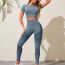 Fashion Navy Blue Nylon Seamless Short-sleeved High-waisted Trousers Suit