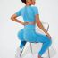 Fashion Lake Blue Nylon Seamless Short-sleeved High-waisted Trousers Suit