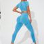 Fashion Lake Blue Nylon Seamless Short-sleeved High-waisted Trousers Suit